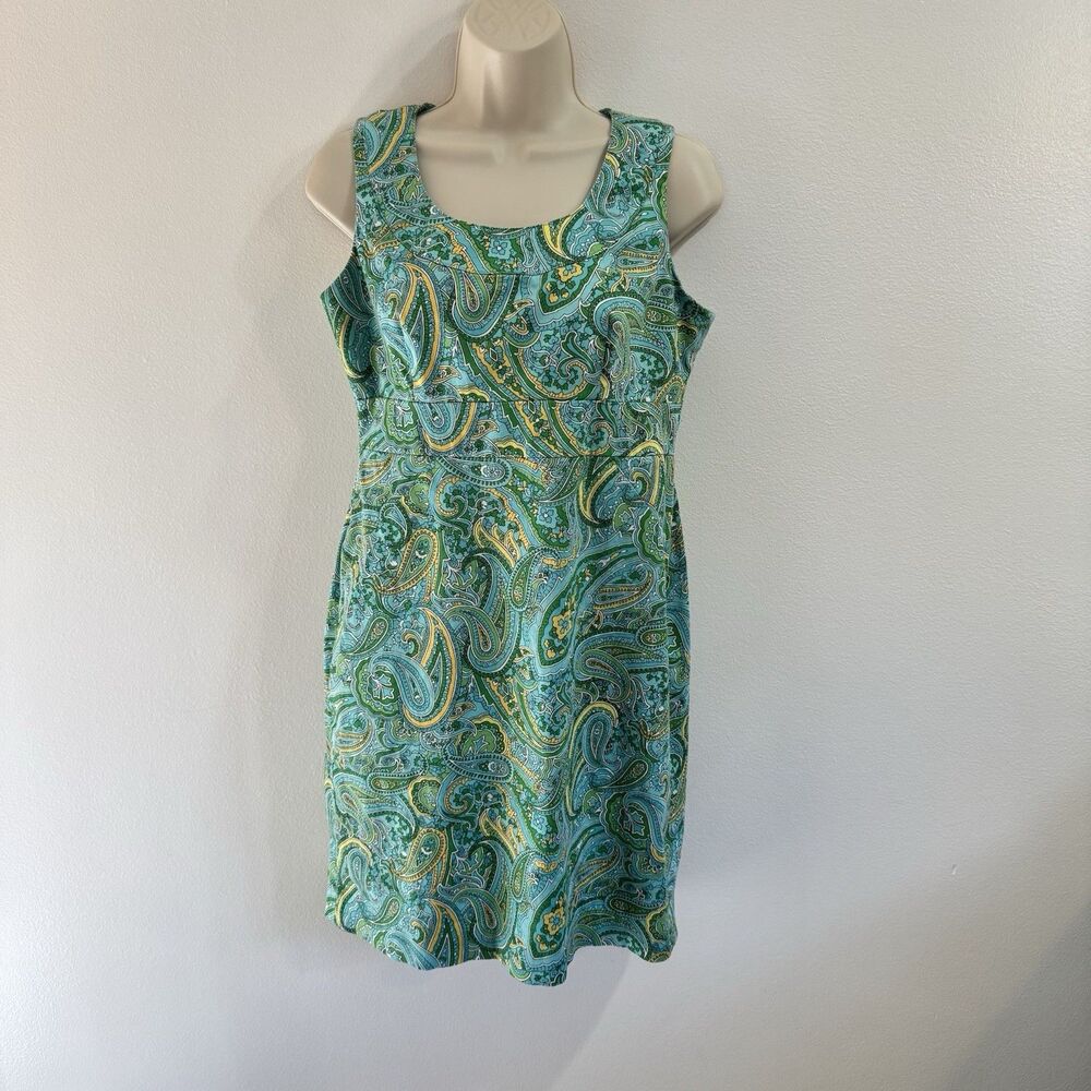 Jones New York Dress 8P Petite Paisley Blue Green Colorful Preppy Stretch